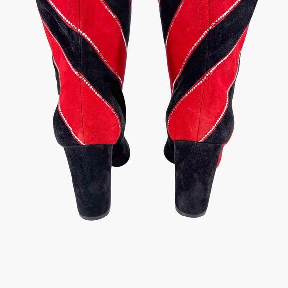 Christian Louboutin Gael Knee High Boot Size 39.5 US 9.5 Black Red Stripe Strass - Picture 9 of 15